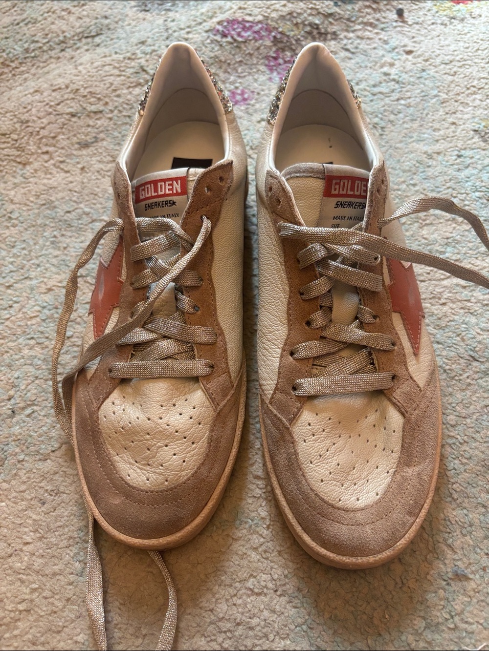 Golden Goose Beige White Pink Star Sneakers